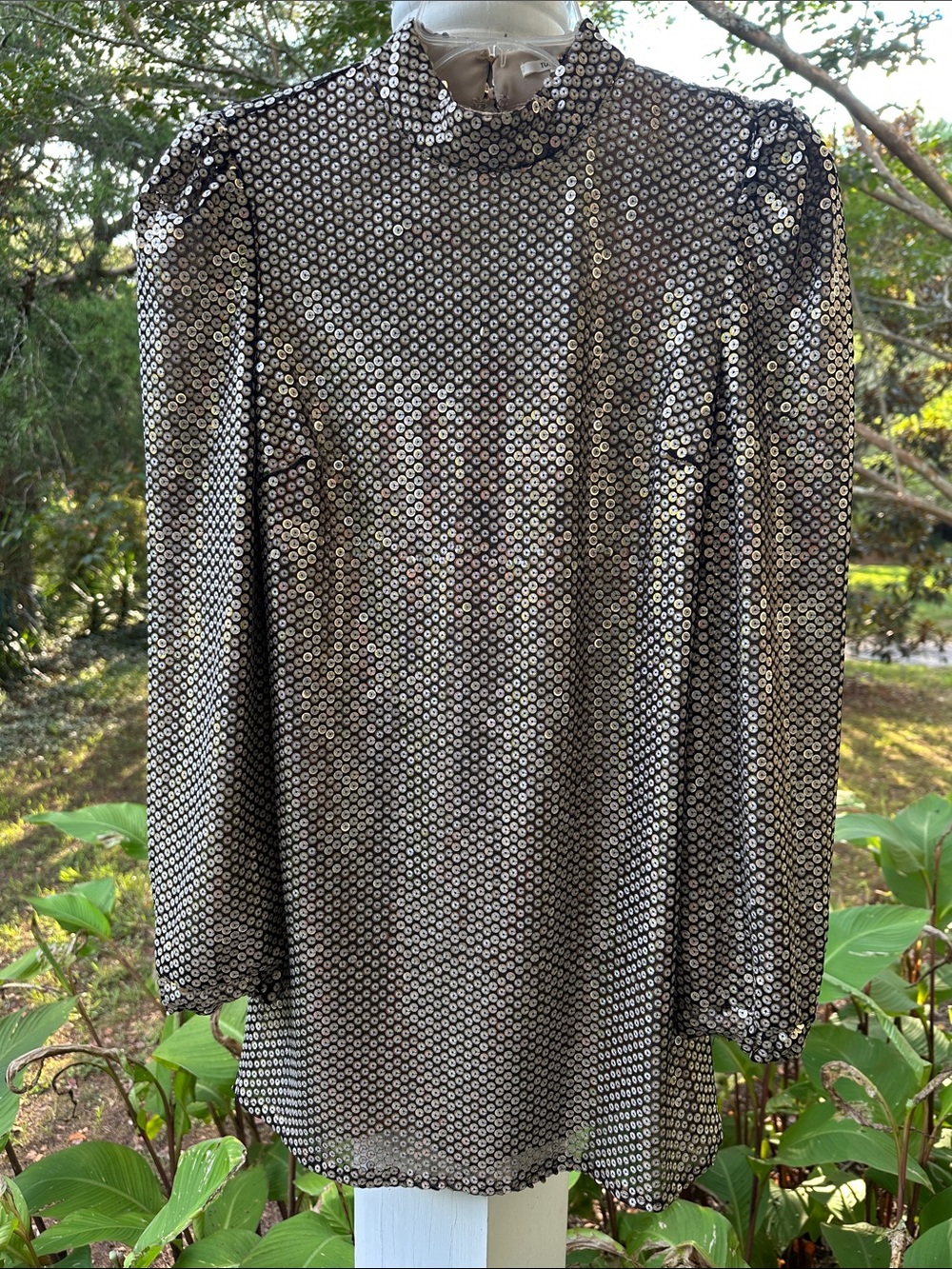 Tularosa Black & Gold Sequin Long Sleeve High-Neck Tunic Dress